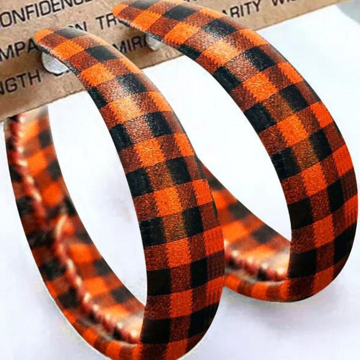 Plaid PU Leather Hoop Earrings - felvior