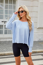 Cutout Back Round Neck Long Sleeve T-Shirt