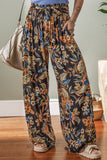 Floral Shirred High Waist Wide Leg Pants with Tie - felvior