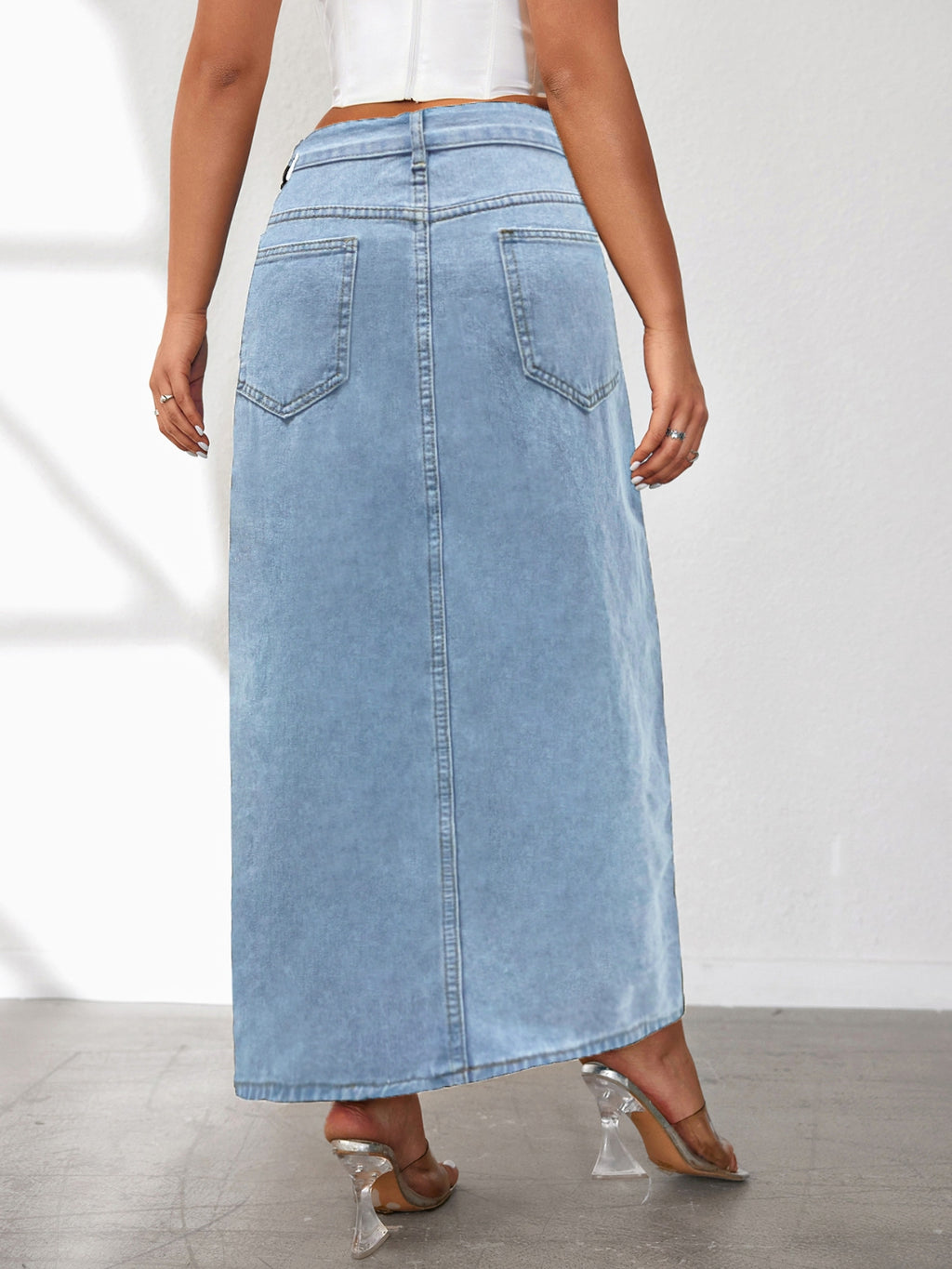 High Rise Slit Denim Skirt