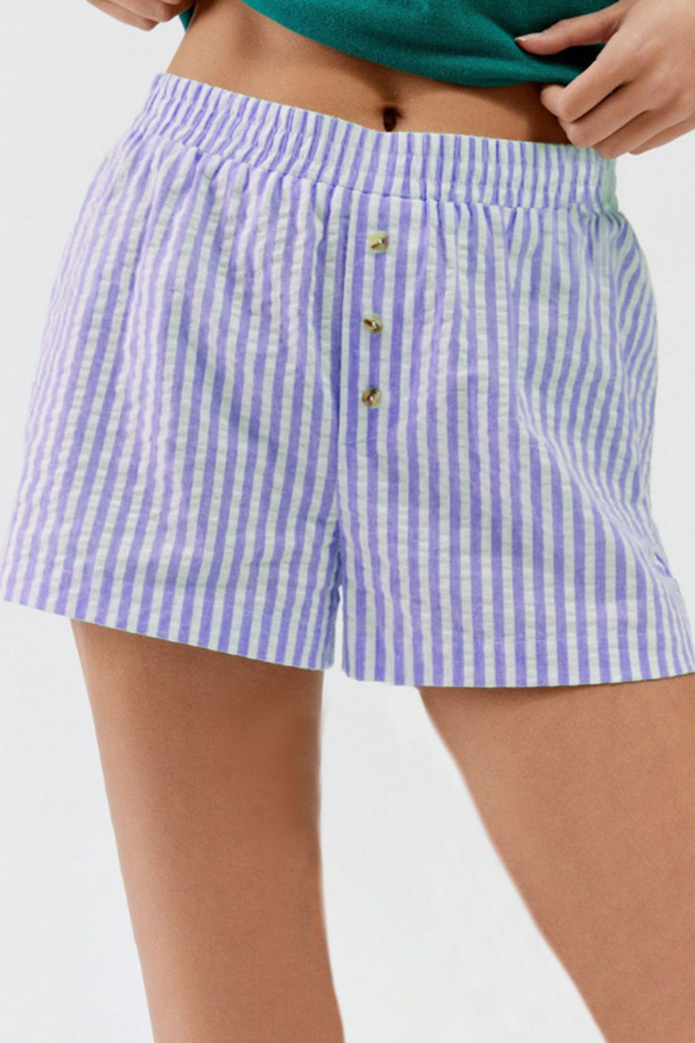 Striped Elastic Waist Shorts - felvior