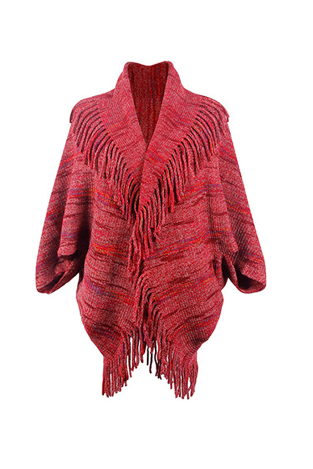 Fringe Detail Printed Poncho - felvior
