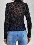 Leopard Mock Neck Long Sleeve Top - felvior