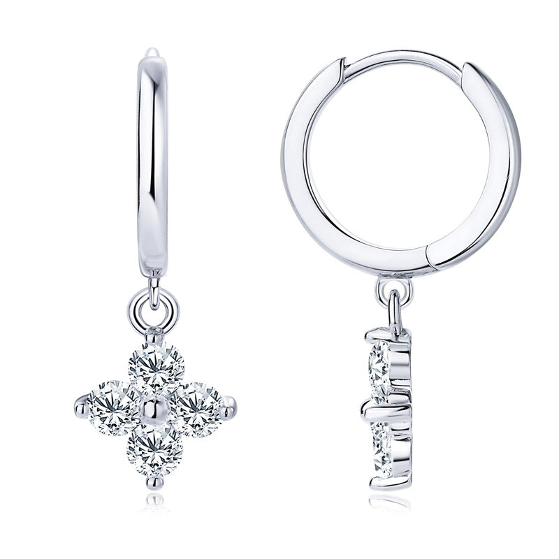 925 Sterling Silver Moissanite Hoop Drop Earrings - felvior