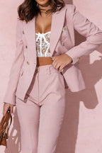Full Size Lapel Collar Long Sleeve Blazer and Pants Set Plus Size