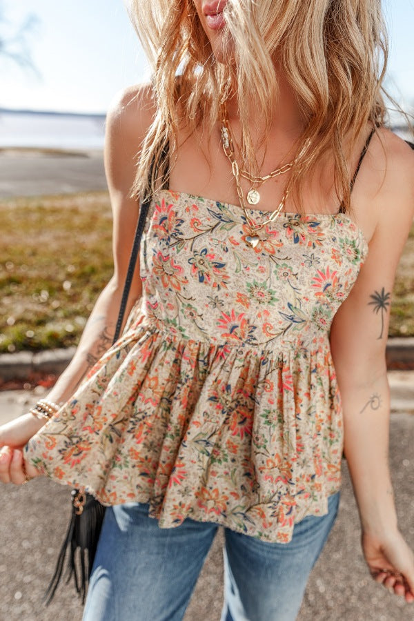 Floral Spaghetti Strap Peplum Cami - felvior