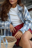 Plaid Button Up Long Sleeve Jacket - felvior