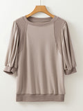 Round Neck Puff Half Sleeve Blouse - felvior