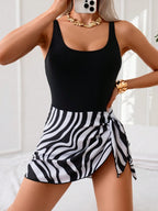 Printed Scoop Neck Wide Strap Two-Piece Swimwear
