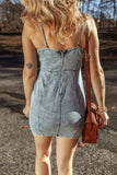 Back Zipped Mini Cami Denim Dress - felvior