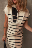 Striped Quarter Zip Cap Sleeve Sweater Dress - felvior