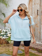 Half Zip Short Sleeve Hooded Top