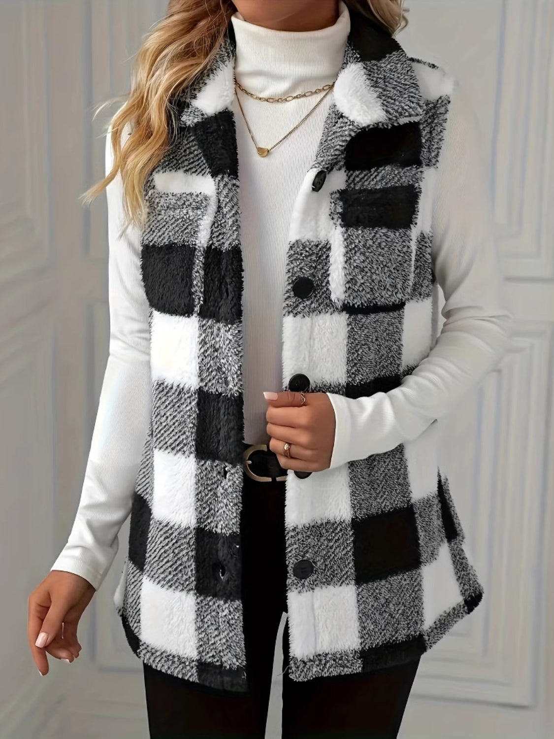 Plaid Button Up Vest Coat - felvior