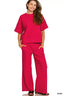 Zenana Ribbed Round Neck Tee & Pants Set