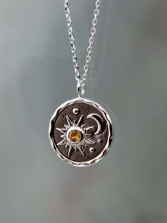Alloy Inlaid Zircon Sun & Moon Necklace - felvior
