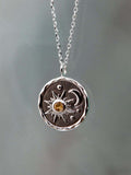 Alloy Inlaid Zircon Sun & Moon Necklace - felvior