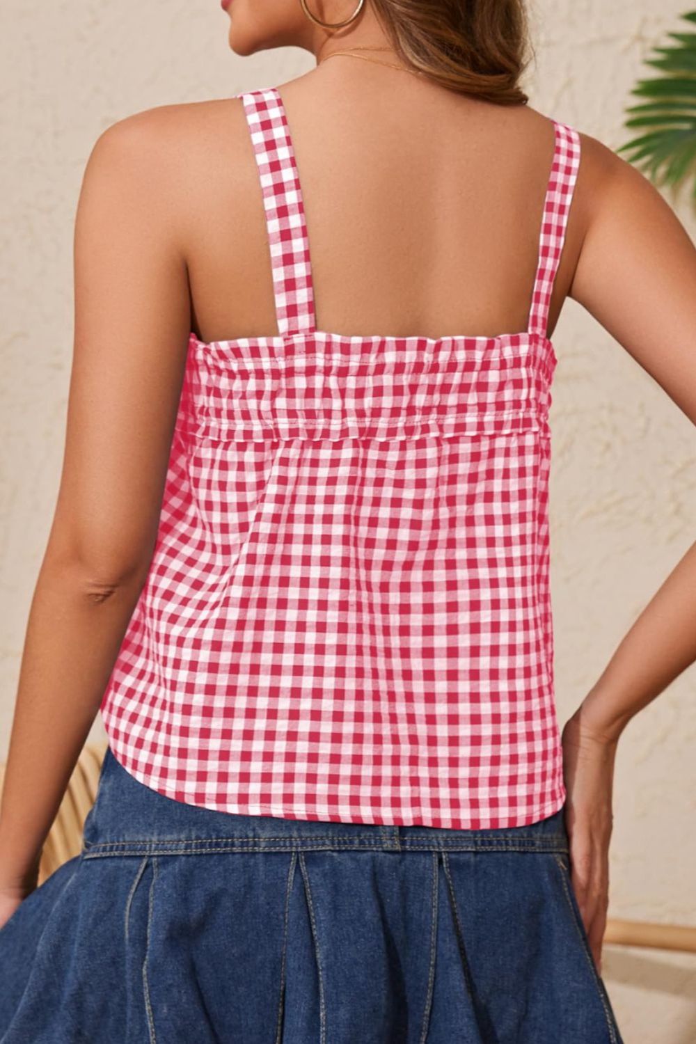 Tied Front Textured Square Neck Cami - felvior