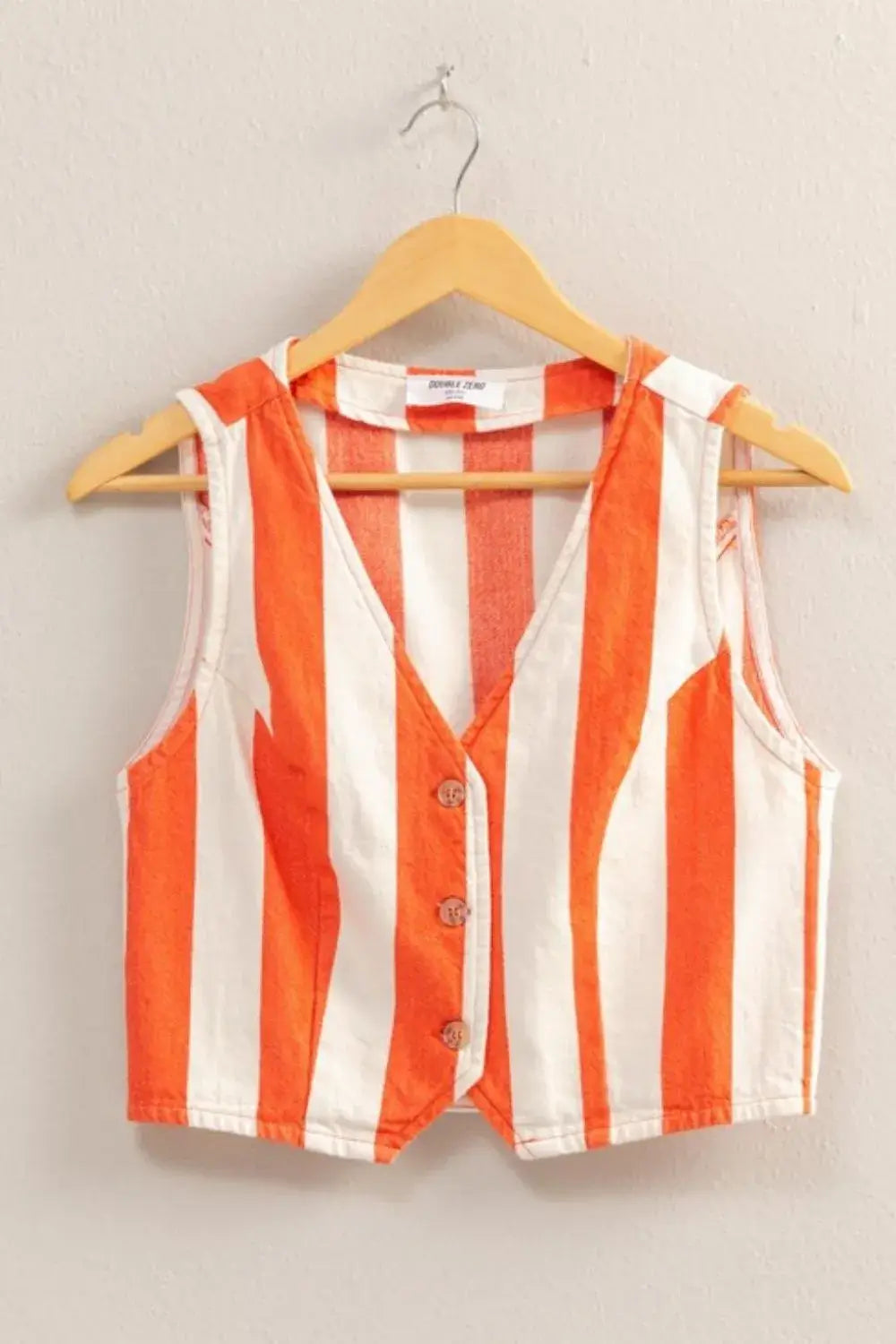 HYFVE Woven Striped V-Neck Button Down Vest Image principale du produit