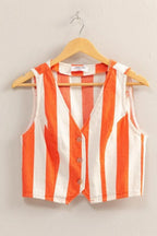 HYFVE Woven Striped V-Neck Button Down Vest