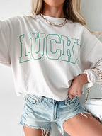 LUCKY Graphic Round Neck Long Sleeve Sweatshirt