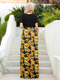 Printed Round Neck Short Sleeve Maxi Dress - felvior