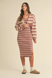 MABLE Stripe Crop Cardigan and Bodycon Dress Sweater Set - felvior