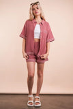 VERY J Crinkled Woven Shirt Top & Shorts Set - felvior