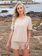 Round Neck Short Sleeve Top and Shorts Sweater Set