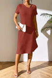 Ivy Lane Ribbed Asymmetrical Neck Short Sleeve Dress - felvior