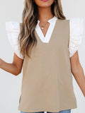 Ruffled Notched Cap Sleeve Top - felvior