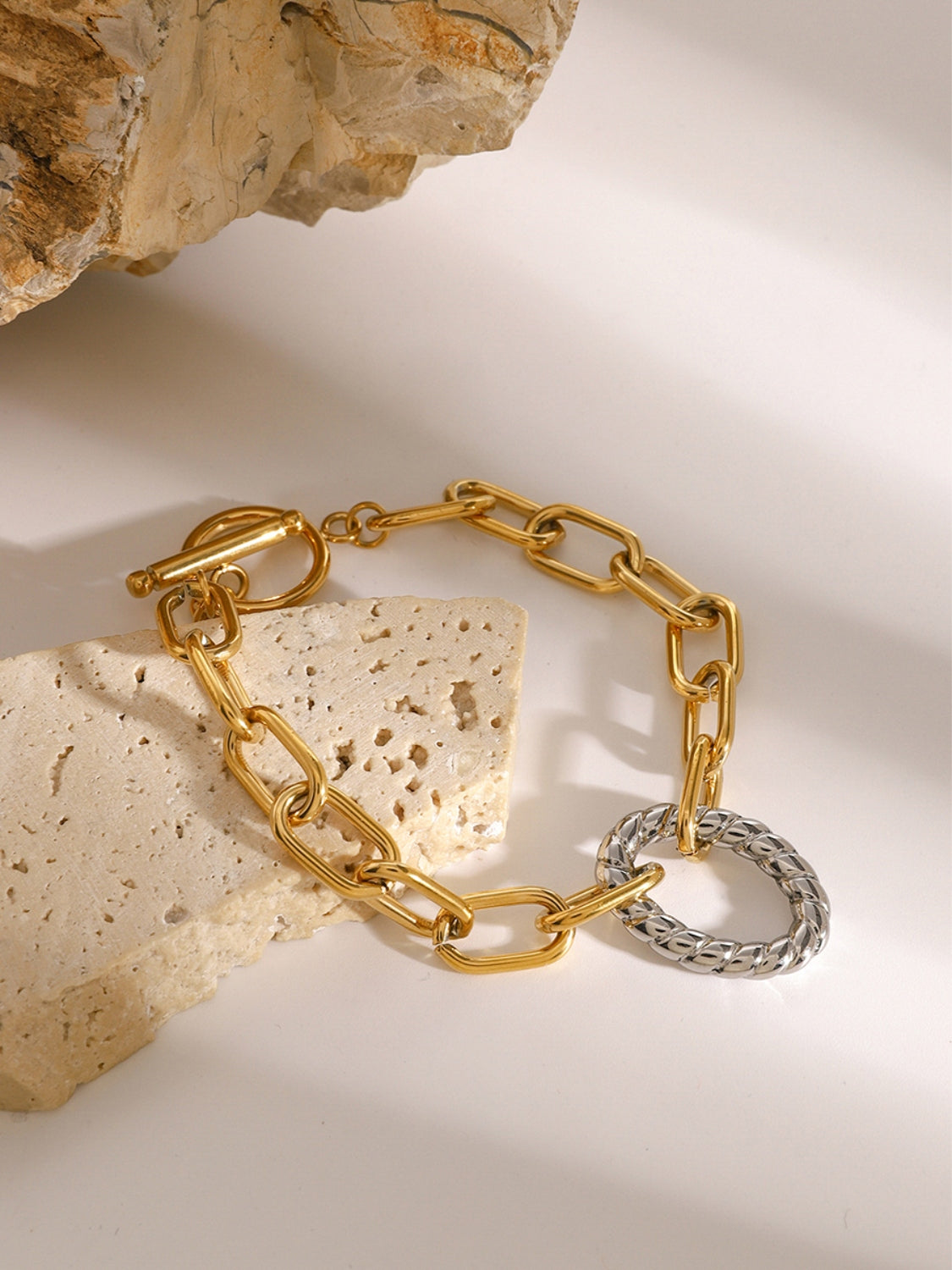 Two-Tone Stainless Steel Chain Bracelet - felvior
