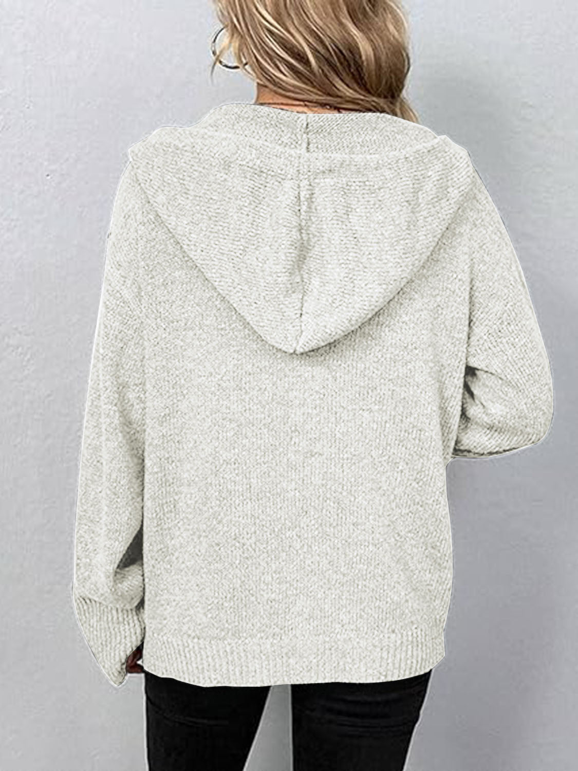 Button Up Drawstring Long Sleeve Hooded Cardigan - felvior