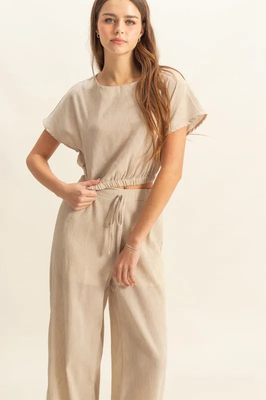 HYFVE Round Neck Short Sleeve Top and Pants Set
