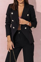 Full Size Lapel Collar Long Sleeve Blazer and Pants Set Plus Size
