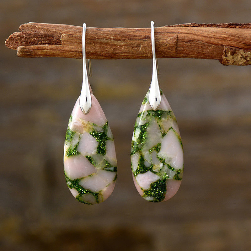 Teardrop Shape Natural Stone Dangle Earrings - felvior