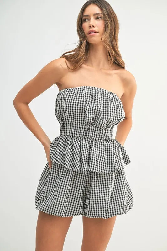 MABLE Gingham Tube Top and Shorts Set - felvior