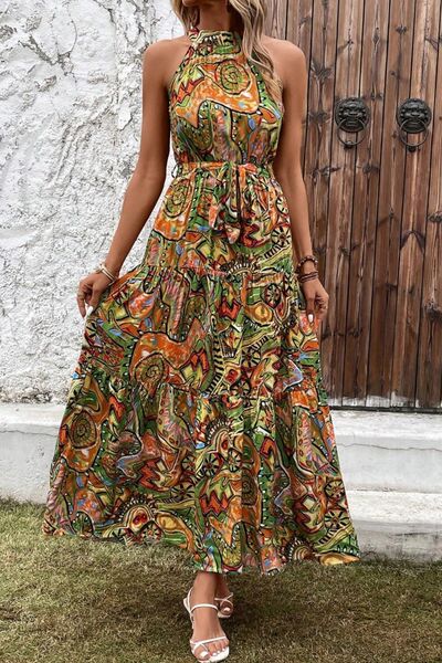 Tied Floral Sleeveless Dress - felvior
