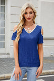 Sequin Cold Shoulder Short Sleeve Blouse - felvior