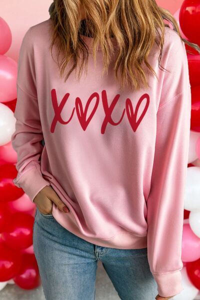 Valentinstag XOXO Sweatshirt mit Rundhalsausschnitt und überschnittenen Schultern Zweitbild