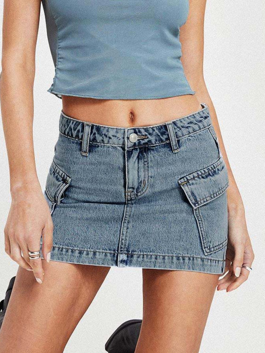 Mini Cargo Denim Skirt with Pockets - felvior