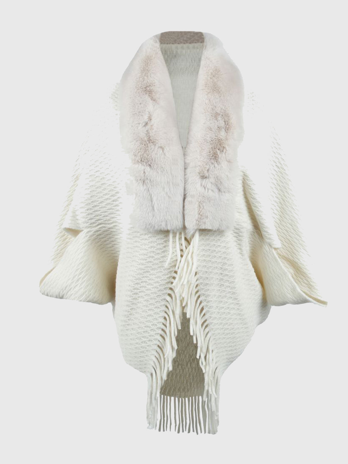 Open Front Fringe Hem Poncho - felvior