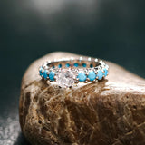 Inlaid Artificial Turquoise Zircon 925 Sterling Silver Ring - felvior