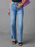 Slit Buttoned Jeans with Pockets - felvior