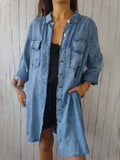 Full Size Raw Hem Button Up Long Sleeve Denim Top Plus Size - felvior