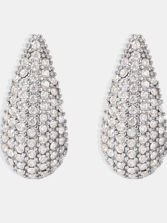Stainless Steel Inlaid Zircon Teardrop Earrings - felvior