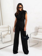 Slit Ruched Top and Wide Leg Pants Set