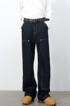 Men's Wide Straight Leg Jeans with Pockets