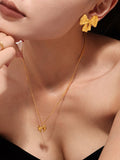 18K Gold-Plated Stainless Steel Bow Earrings and Necklace Set - felvior