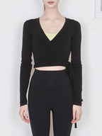 Tied Surplice Long Sleeve Top