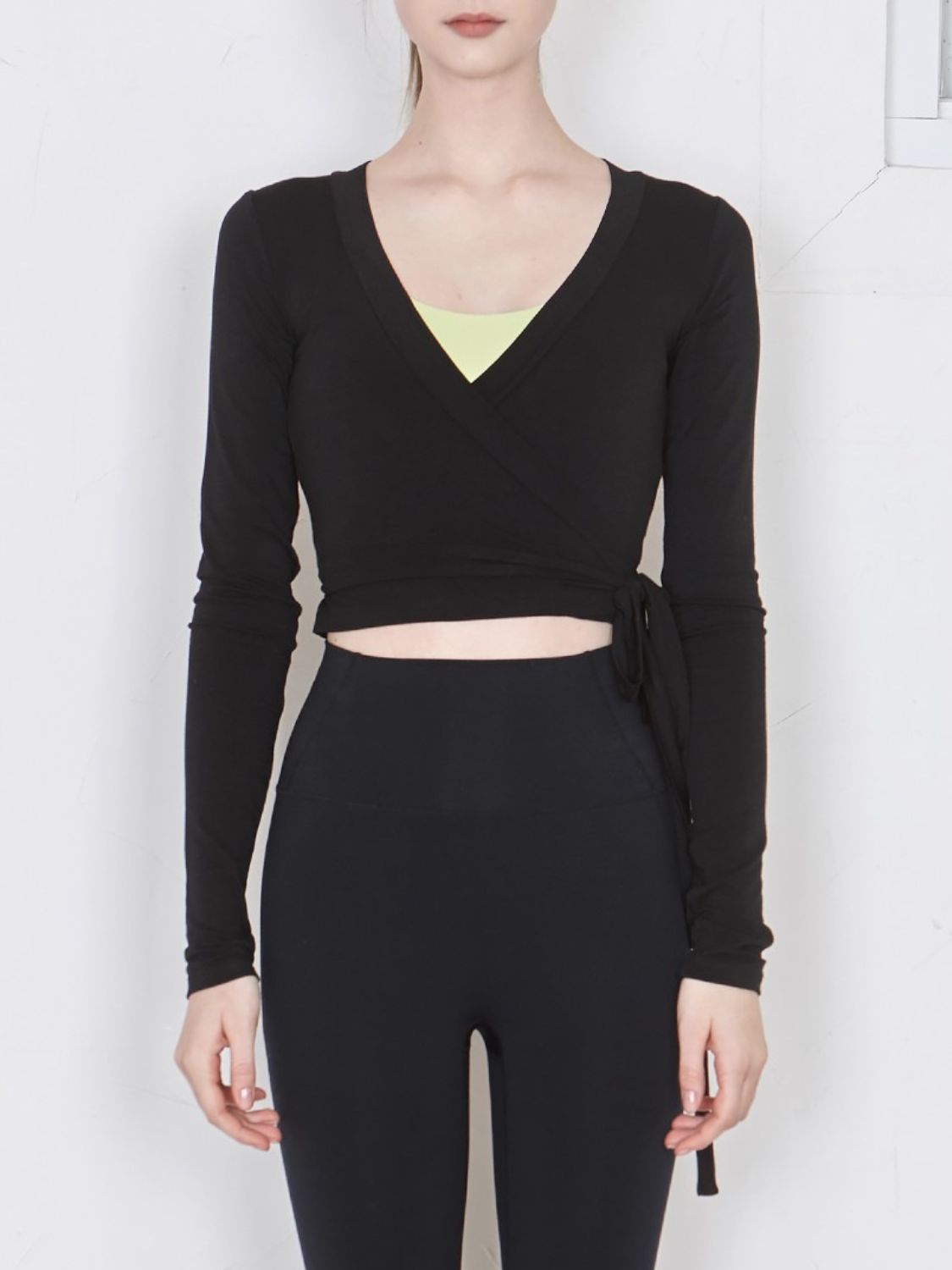 Tied Surplice Long Sleeve Top